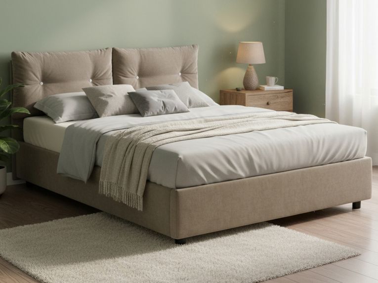 Letto 2 piazze contenitore tortora 175x215cm testiera morbida - Artrax