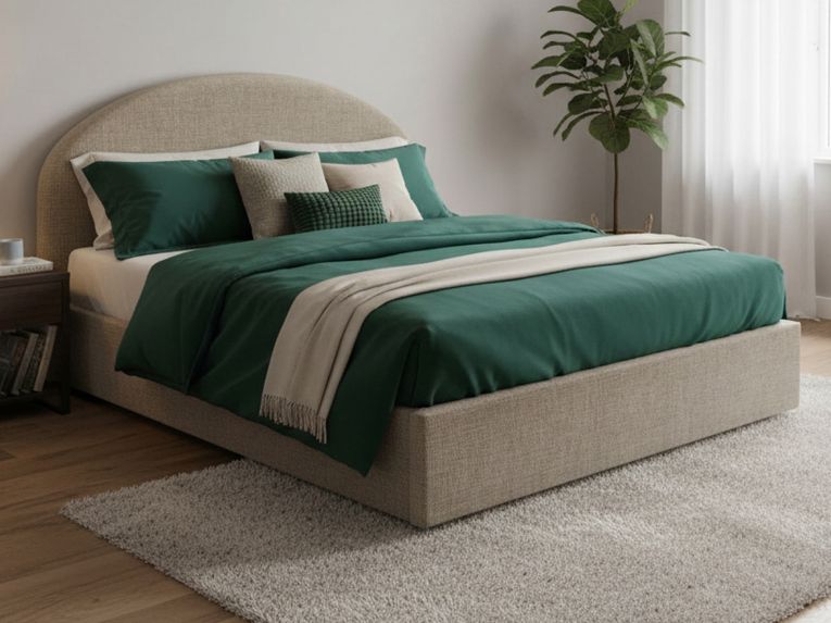 Letto 2 piazze contenitore tortora 175x215cm testiera tonda - Melanite