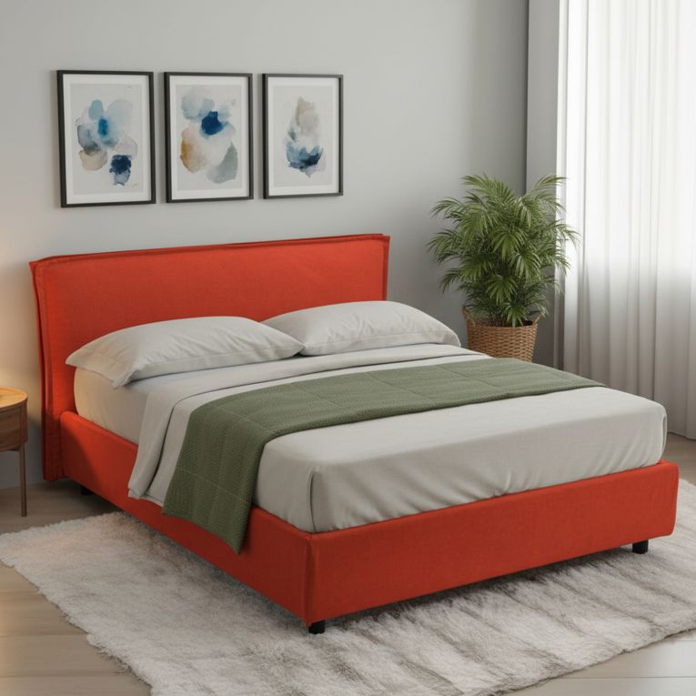Letto Alla Francese Arancione Materasso Incluso Sfoderabile, Contenitore Made in Italy - Brienza