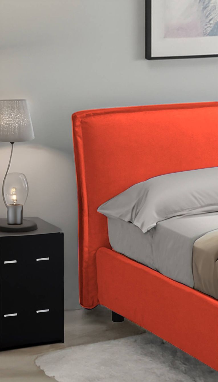 Letto Alla Francese Arancione Materasso Incluso Sfoderabile, Contenitore Made in Italy - Broni