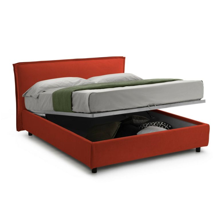Letto Alla Francese Arancione Materasso Incluso Sfoderabile, Contenitore Made in Italy - Broni