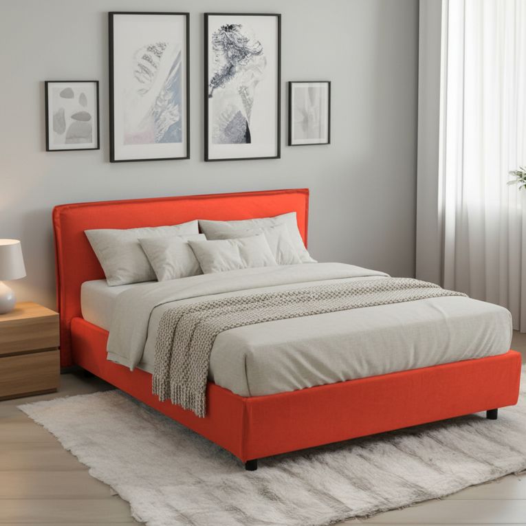 Letto Alla Francese Arancione Sfoderabile Contenitore, Dimensione Materasso 120x200 cm Made in Italy - Brosso