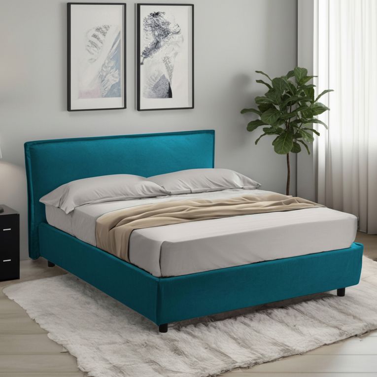 Letto Alla Francese Azzurro Materasso Incluso Sfoderabile, Contenitore Made in Italy - Broni