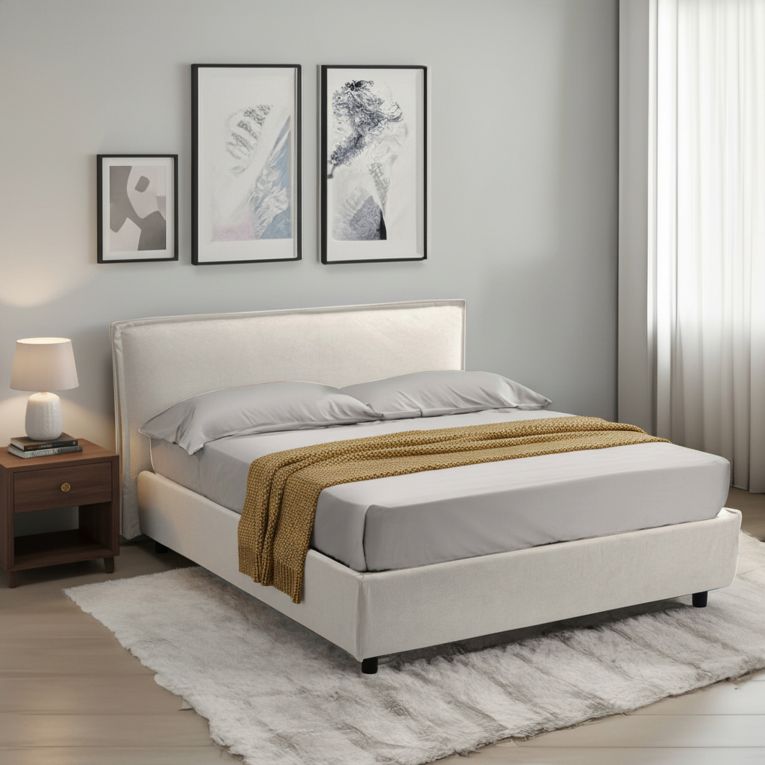 Letto Alla Francese Beige Materasso Incluso Sfoderabile, Contenitore Made in Italy - Broni