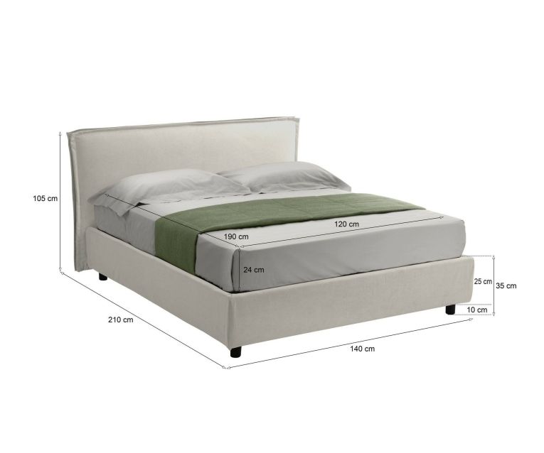 Letto Alla Francese Beige Materasso Incluso Sfoderabile, Contenitore Made in Italy - Broni