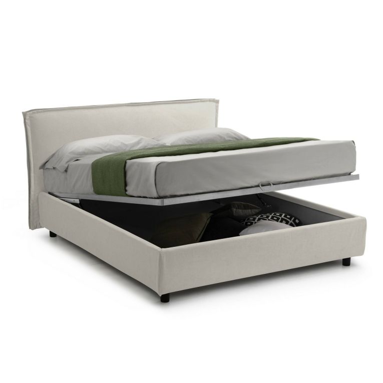 Letto Alla Francese Beige Materasso Incluso Sfoderabile, Contenitore Made in Italy - Broni