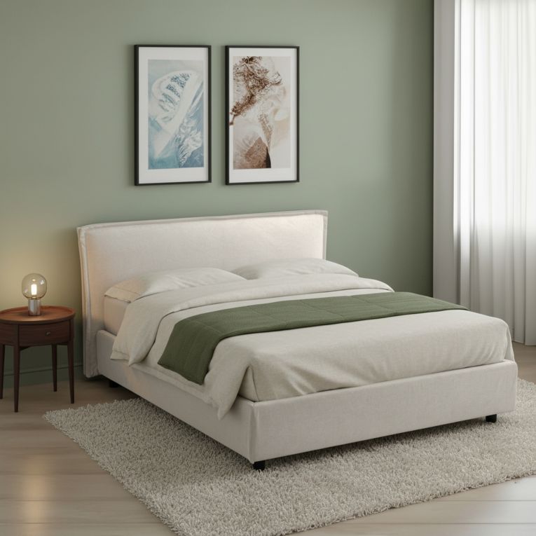 Letto Alla Francese Beige Sfoderabile Contenitore, Dimensione Materasso 120x190 cm Made in Italy - Bronte