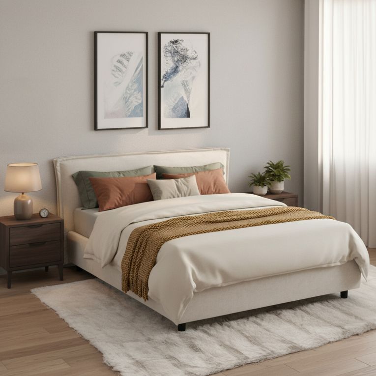 Letto Alla Francese Beige Sfoderabile Contenitore, Dimensione Materasso 120x200 cm Made in Italy - Brosso