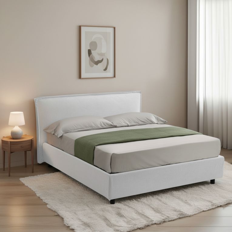 Letto Alla Francese Bianco Materasso Incluso Sfoderabile, Contenitore Made in Italy - Broni