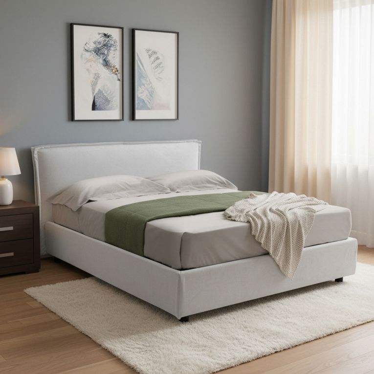 Letto Alla Francese Bianco Sfoderabile Contenitore, Dimensione Materasso 120x190 cm Made in Italy - Bronte