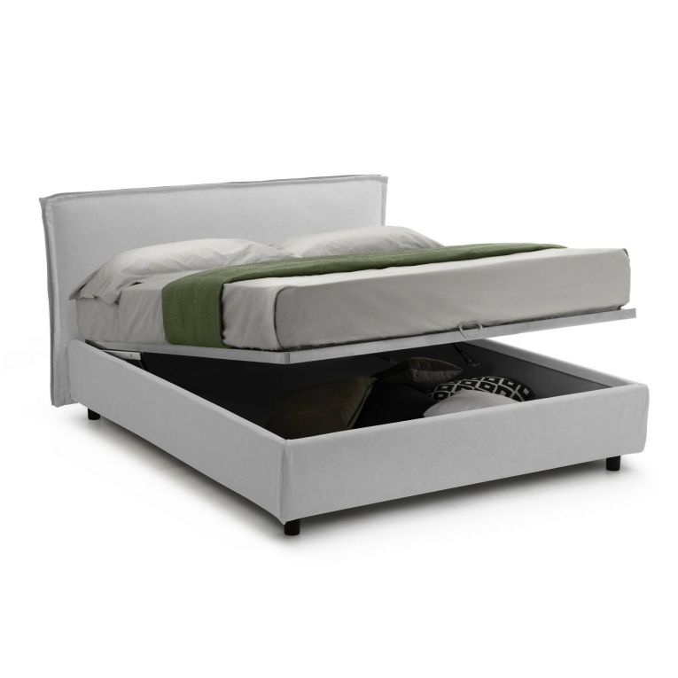 Letto Alla Francese Bianco Sfoderabile Contenitore, Dimensione Materasso 120x200 cm Made in Italy - Brosso