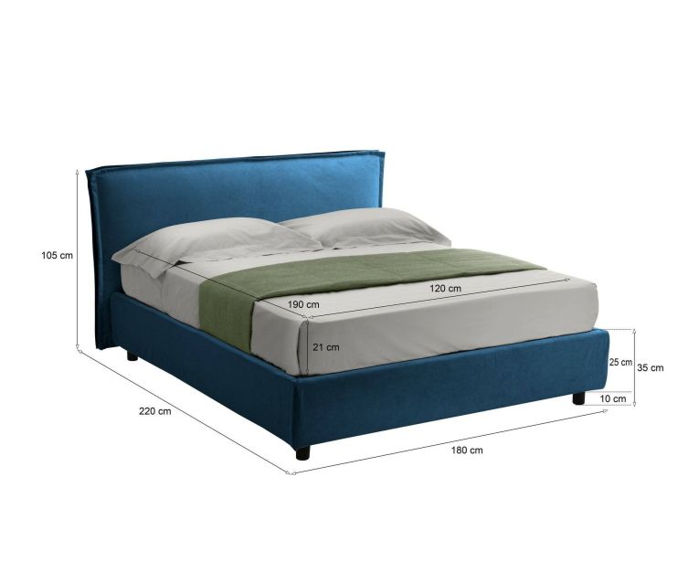 Letto Alla Francese blu Materasso Incluso Sfoderabile, Contenitore Made in Italy - Broni