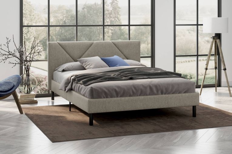 Letto alla francese Calitri, Sommier per camera da letto, Giroletto per stanza, Struttura porta materasso, Adatto a materasso Cm 140x190, Tortora