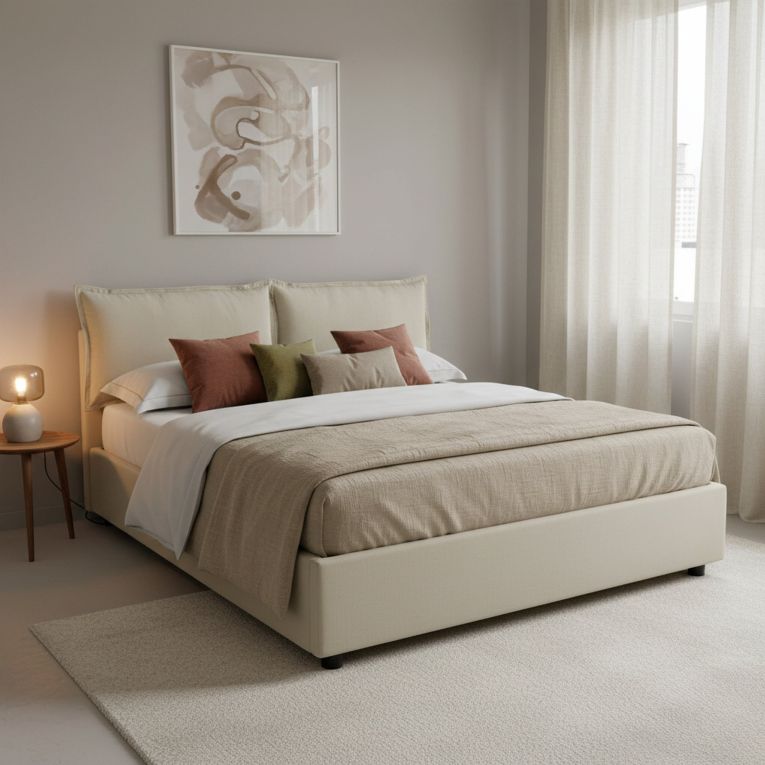 Letto alla francese contenitore beige 155x205cm - Askari