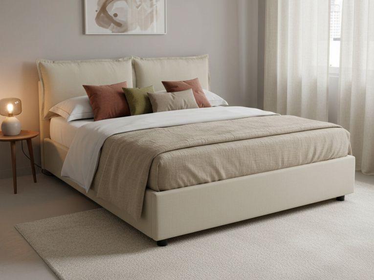 Letto alla francese contenitore beige 155x205cm - Askari