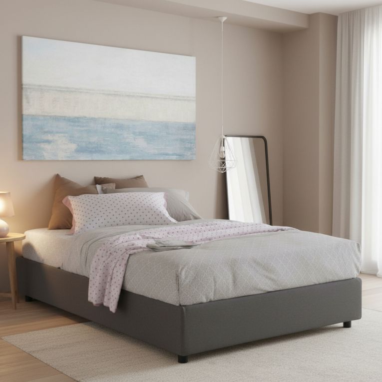 Letto alla francese contenitore grigio 155x205cm - Arto