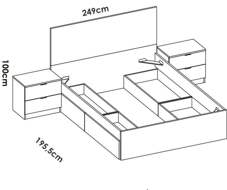 Letto alla francese design bianco e rovere 195x249cm - Iona
