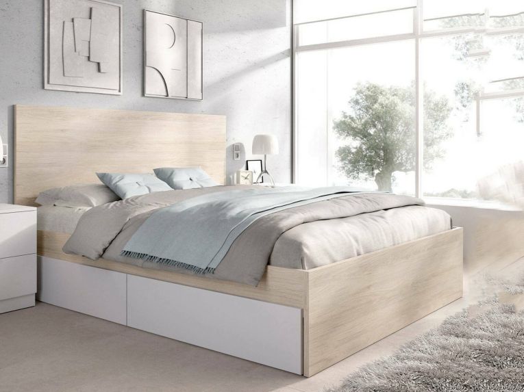 Letto alla francese design bianco e rovere 195x249cm - Iona