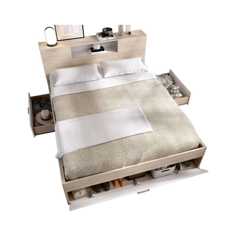 Letto alla francese design bianco e rovere 218x149cm - Conching