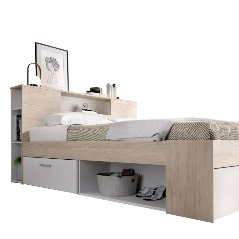 Letto alla francese design bianco e rovere 218x149cm - Conching