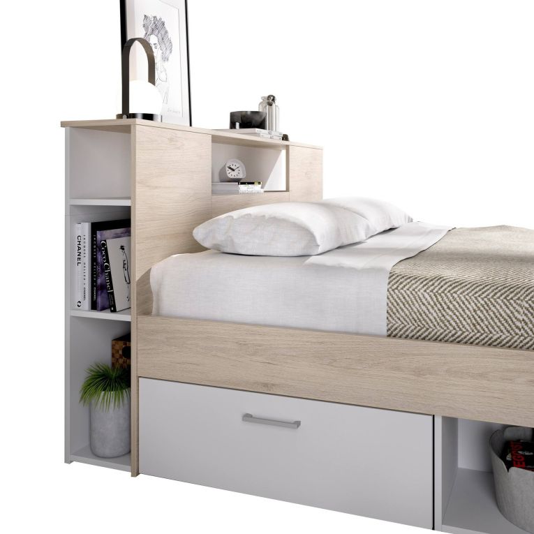 Letto alla francese design bianco e rovere 218x149cm - Conching