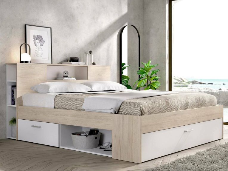 Letto alla francese design bianco e rovere 218x149cm - Conching