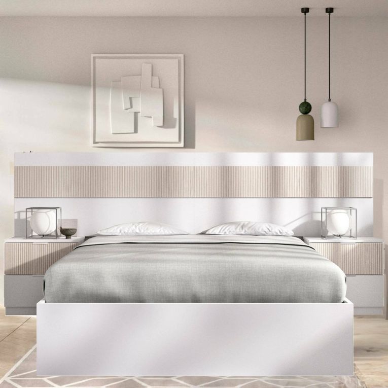 Letto alla francese elegante bianco e rovere 195x248cm - Bonnie