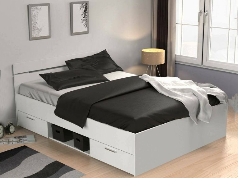 Letto alla francese elegante bianco opaco 144x204cm - Moira