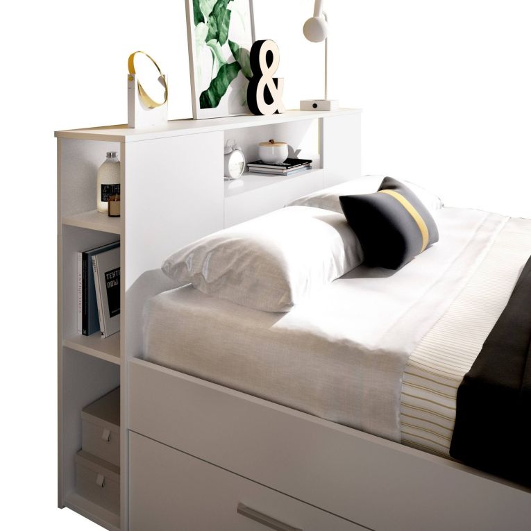Letto alla francese Fariola, Sommier per camera da letto, Giroletto per stanza, Struttura porta materasso, 150x219 h95 cm, Bianco