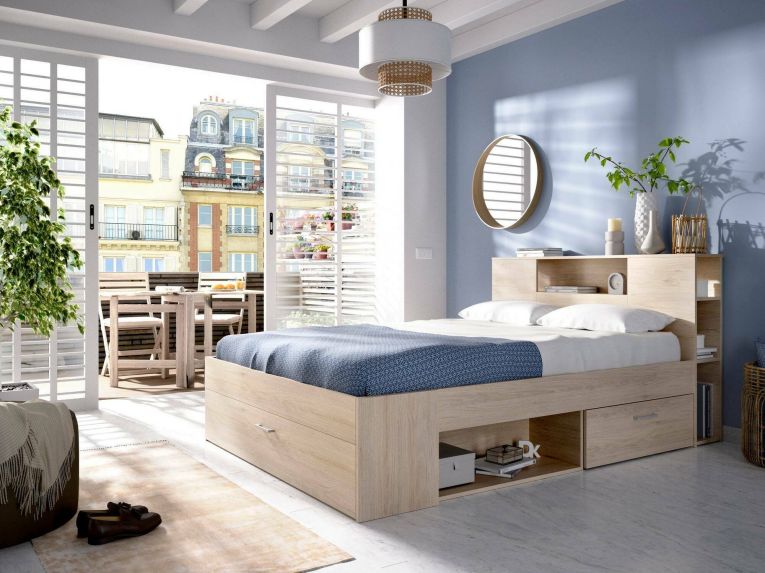 Letto alla francese Fariola, Sommier per camera da letto, Giroletto per stanza, Struttura porta materasso, 150x219 h95 cm, Rovere