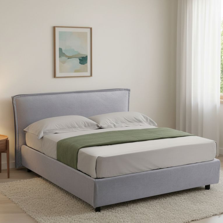 Letto Alla Francese Grigio Materasso Incluso Sfoderabile, Contenitore Made in Italy - Brienza