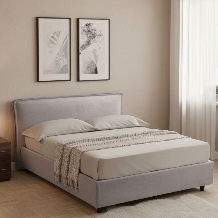 Letto Alla Francese Grigio Materasso Incluso Sfoderabile, Contenitore Made in Italy - Broni