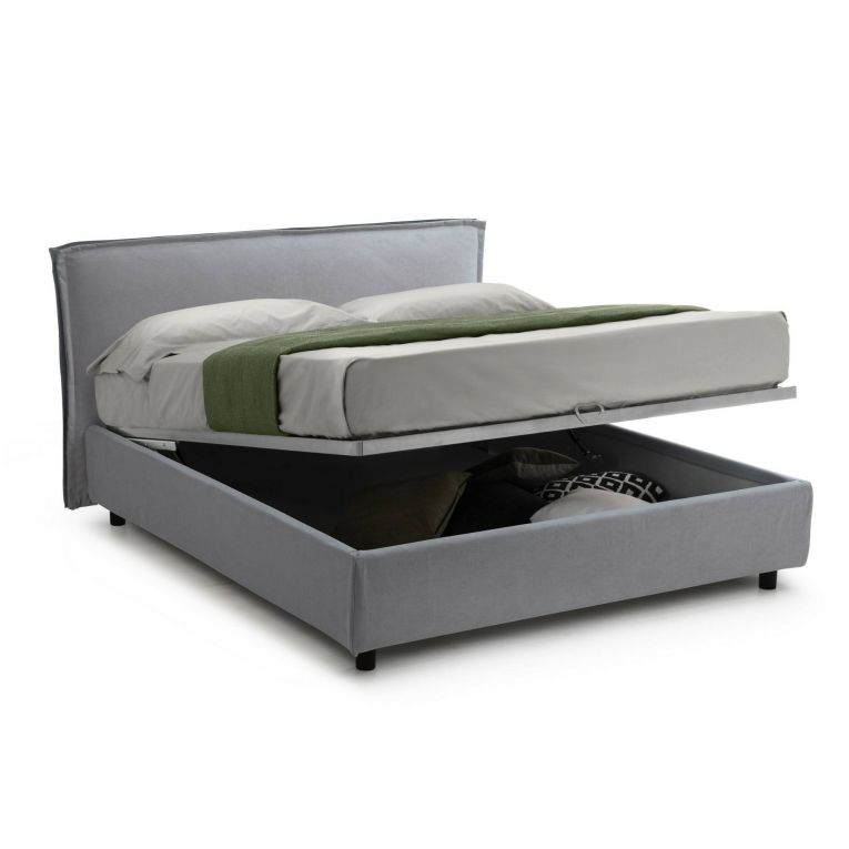 Letto Alla Francese Grigio Materasso Incluso Sfoderabile, Contenitore Made in Italy - Broni