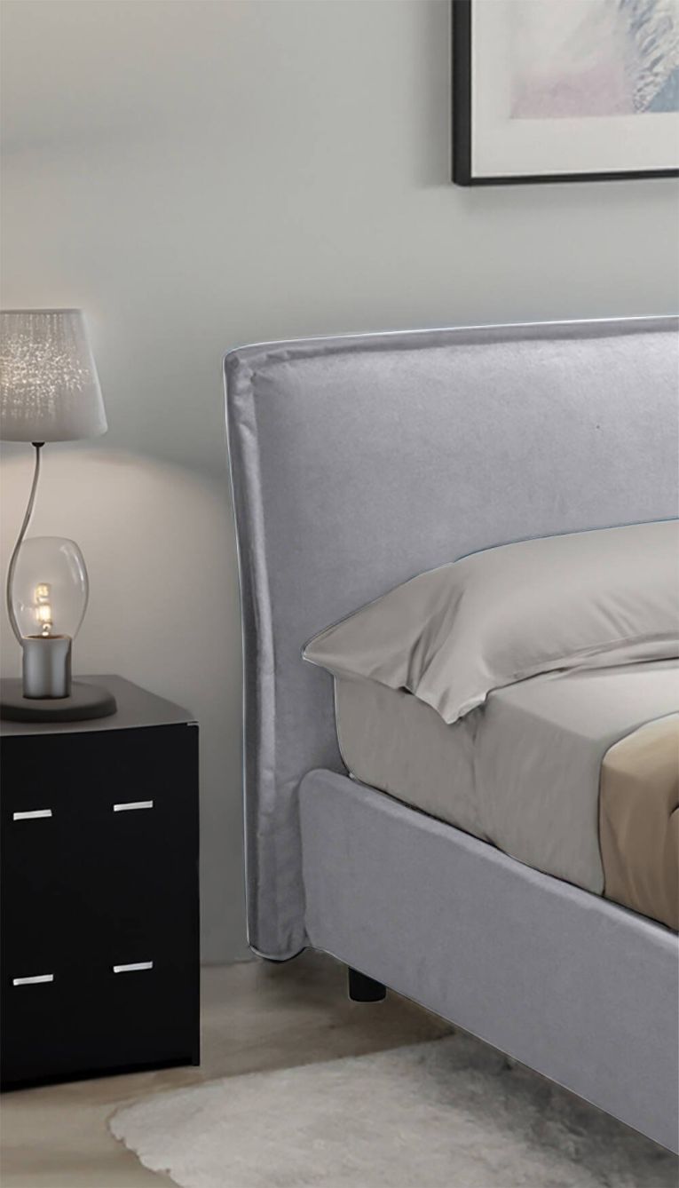 Letto Alla Francese Grigio Materasso Incluso Sfoderabile, Contenitore Made in Italy - Broni