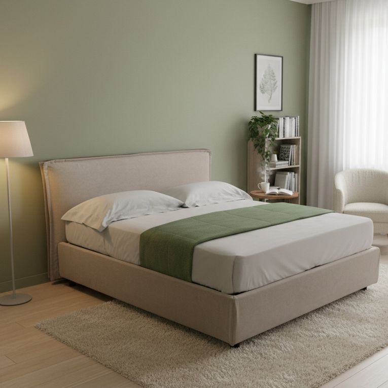 Letto Alla Francese Grigio Tortora Materasso Incluso Sfoderabile, Contenitore Made in Italy - Brienza