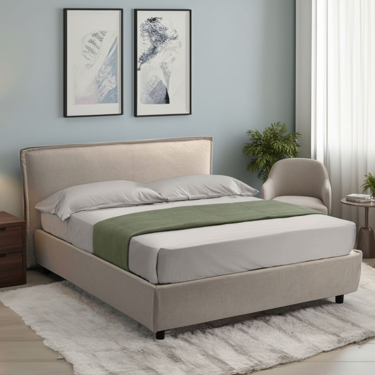 Letto Alla Francese Grigio Tortora Materasso Incluso Sfoderabile, Contenitore Made in Italy - Broni