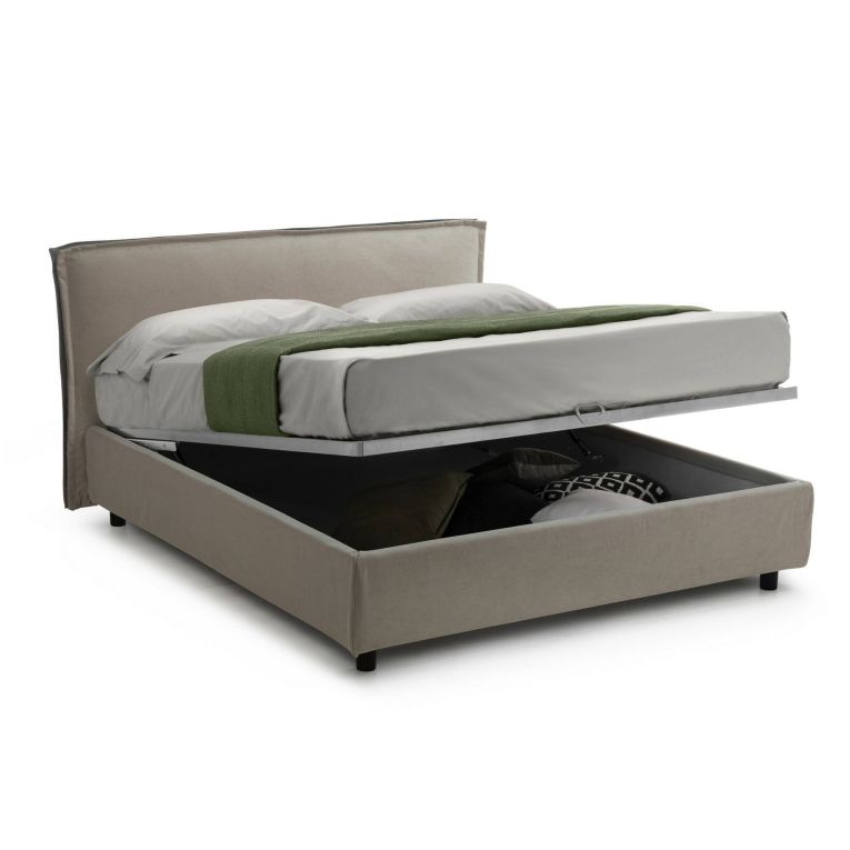 Letto Alla Francese Grigio Tortora Materasso Incluso Sfoderabile, Contenitore Made in Italy - Broni