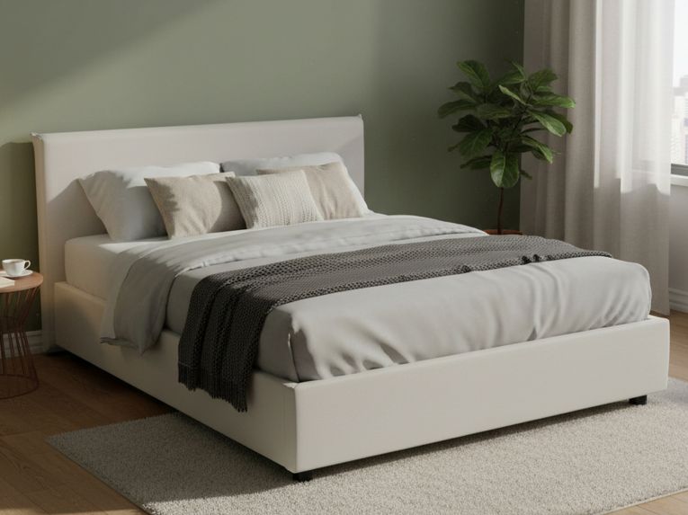 Letto alla francese imbottito bianco 155x205cm - Africa