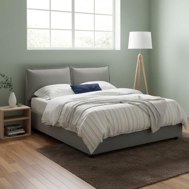 Letto alla francese imbottito grigio 155x215cm - Agalo