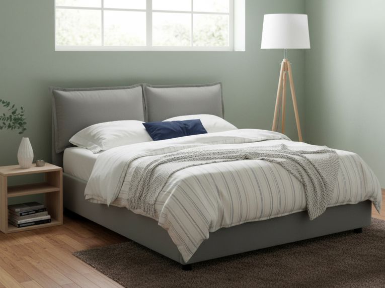 Letto alla francese imbottito grigio 155x215cm - Agalo