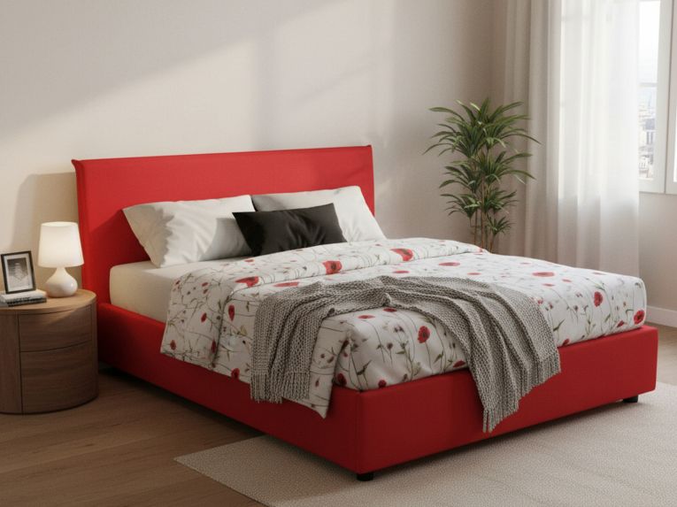 Letto alla francese imbottito rosso 155x205cm - Angelic