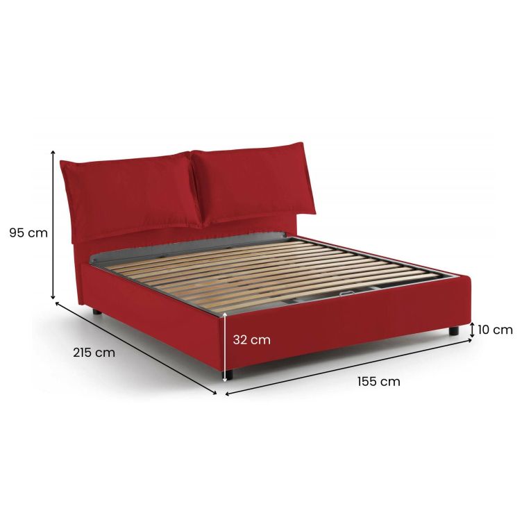 Letto alla francese imbottito rosso 155x215cm - Agalo