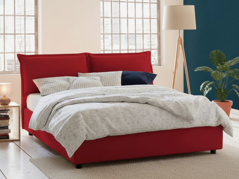 Letto alla francese imbottito rosso 155x215cm - Agalo