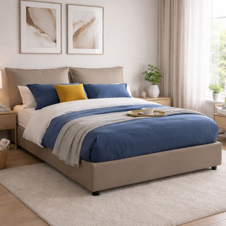 Letto alla francese in ecopelle tortora 155x205cm - Arzillo