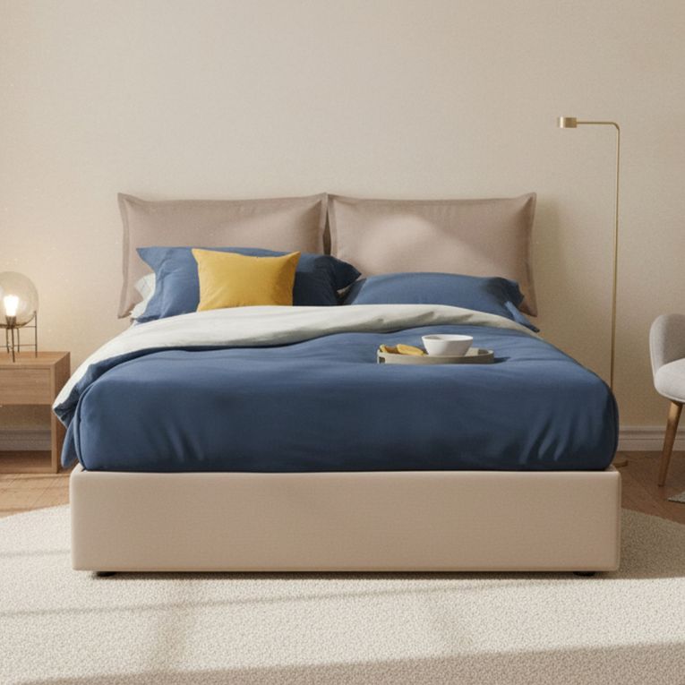 Letto alla francese in ecopelle tortora 155x215cm - Asler