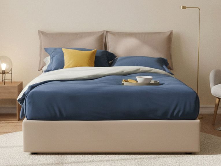 Letto alla francese in ecopelle tortora 155x215cm - Asler