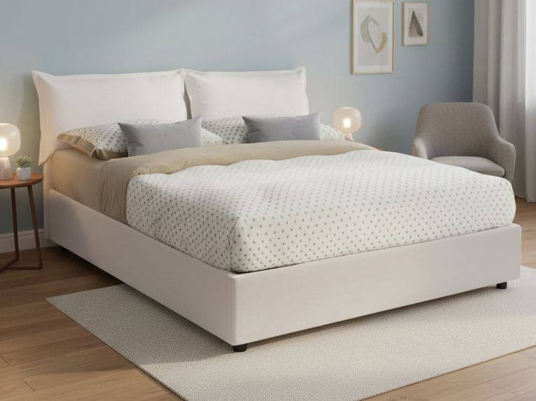 Letto alla francese in legno bianco 155x205cm - Arzillo