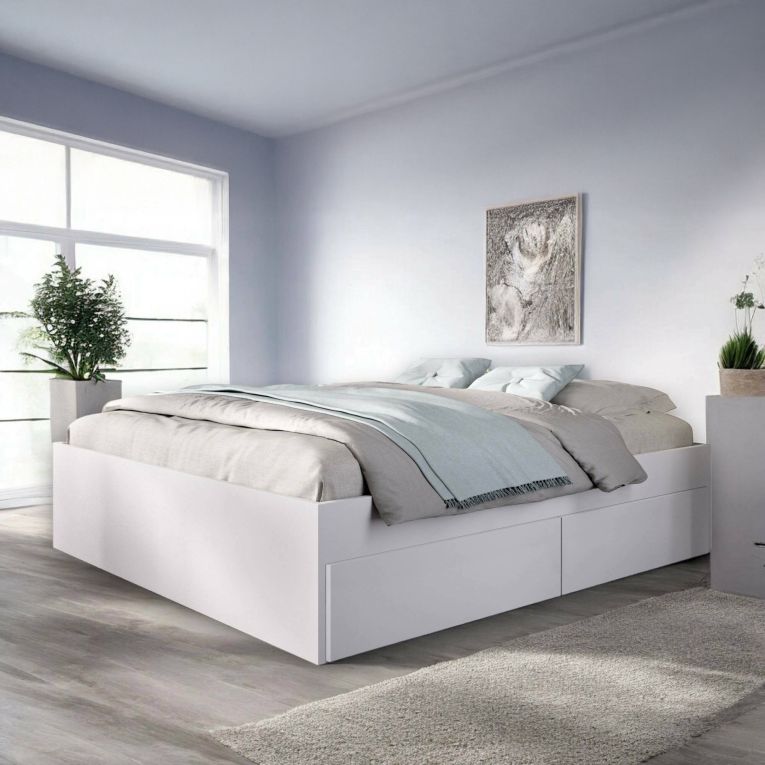 Letto alla francese in legno bianco 195x149cm - Orlene