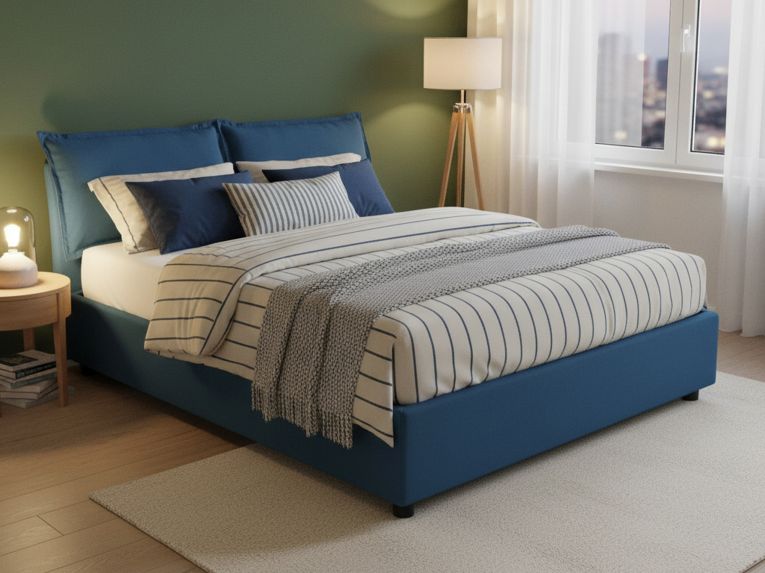 Letto alla francese in legno blu 155x215cm - Annica