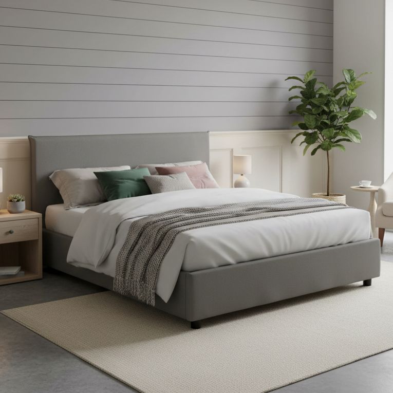 Letto alla francese in legno grigio 155x215cm - Alvacus